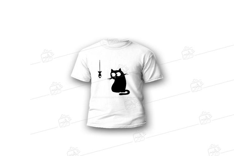 تیشرت-آستین-کوتاه-فانتزی-طرح-گربه-و-ماهی-کد-0041